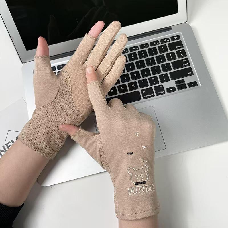 Summer Manicure Sunscreen Gloves Pure Cotton Half Finger Women's Ultraviolet Anti Light Thin Style Driving and Riding Anti Slip Finger Breathable