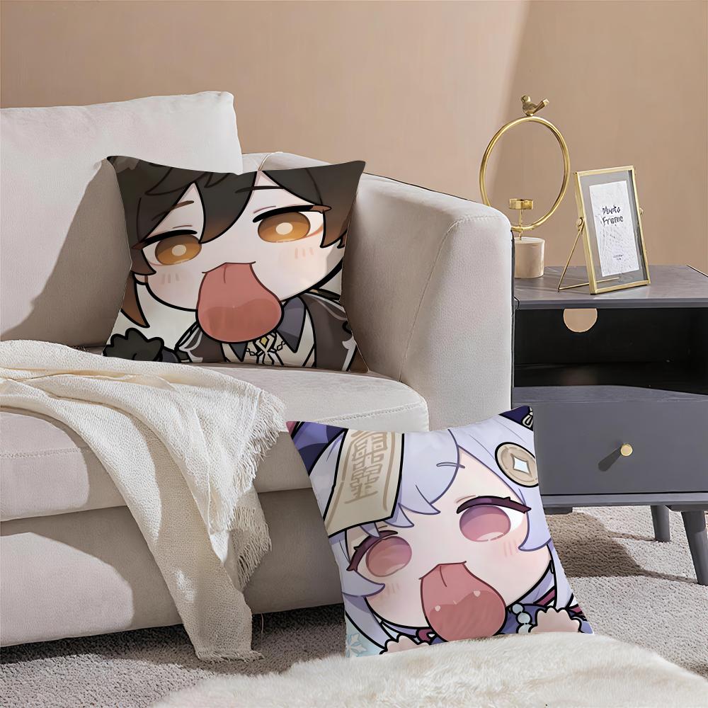 MiHoYo süß lustig Genshin Emotes Meme Kissenbezug Überwurf Kissenbezug Verdeckter Knopf Strapazierfähiges Polyester Stuhlkissen