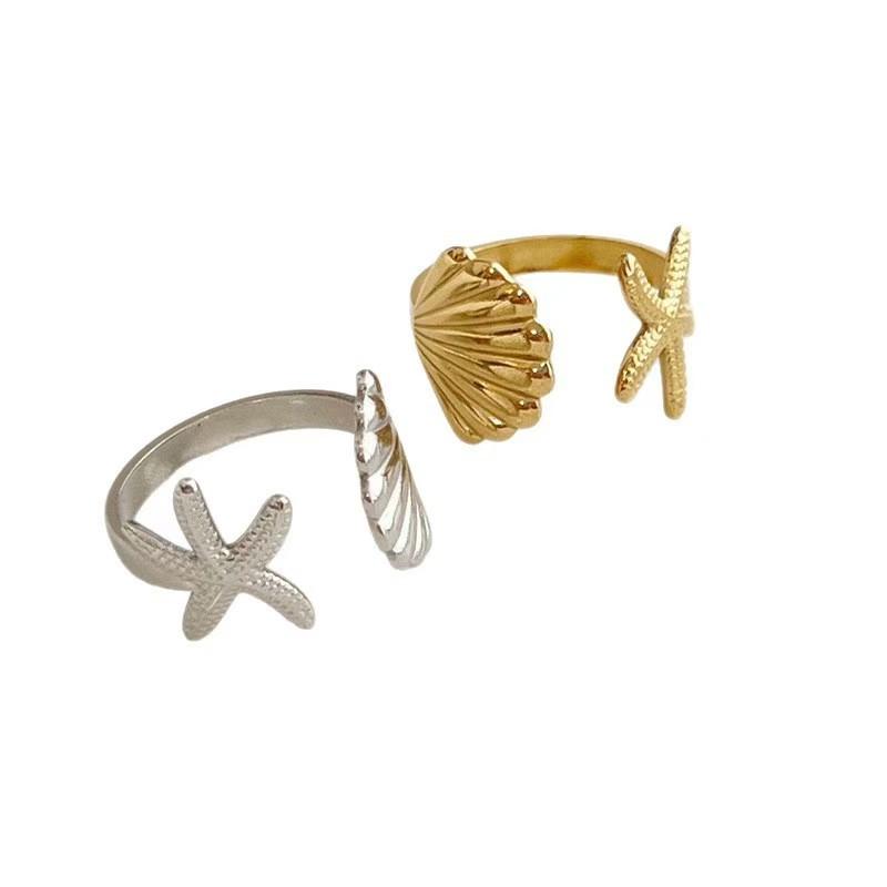 European and American Fashion Popular Starfish Shell Design Open Ring, Female Feeling Seaside Travel Wearing Ring Wholesale