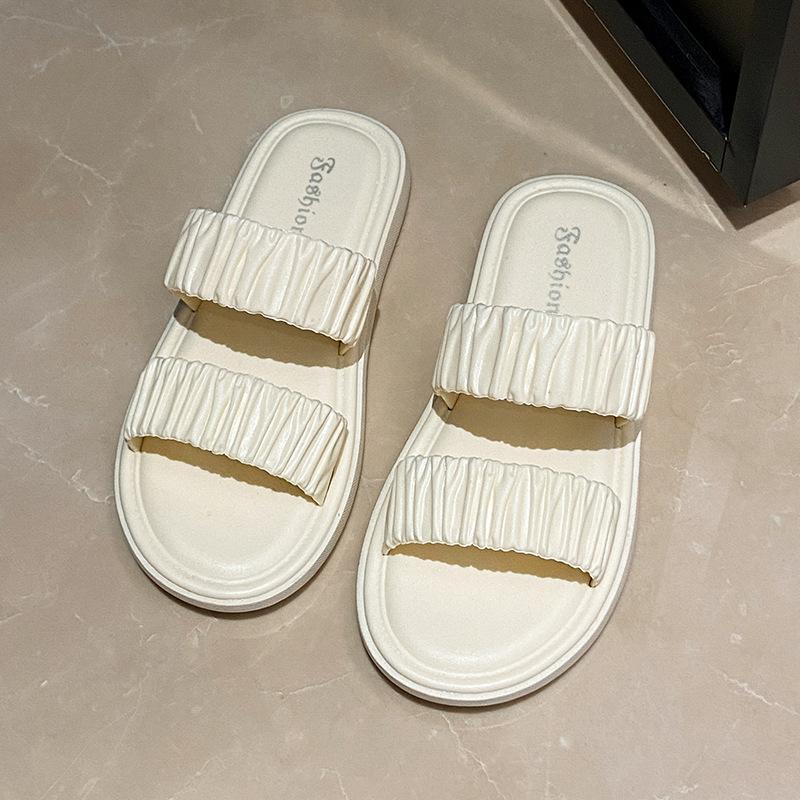 

Новые плиссированные тапочки женские летние носить два с модой и отдыхом толстоподошвенные нескользящие пляжные прохладные тапочки 40/41 белый