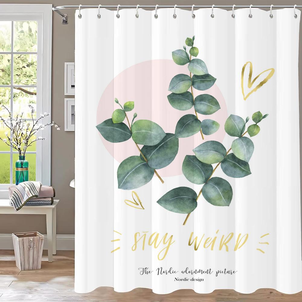 1 pc Green Plants, Leaves and Flowers Shower Curtains With Hooks Bathroom Curtains Printing Shower Curtain Home Decor Curtain