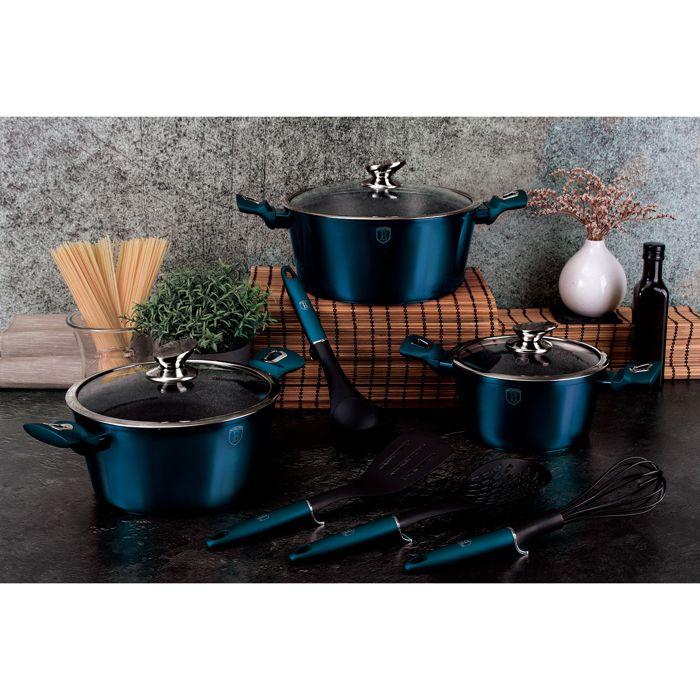 Batterie De Cuisine À Induction 10 Pièces Aluminium Antiadhésif Sans PFOA Berlinger Haus Aquamarine Bleu Marine 07659