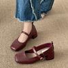 Fashion Retro Style Thick Heel Women Mary Jane Shoes Fashion Square Toe One-Buckle Shoes Ladies Outdoor Dress Pumps