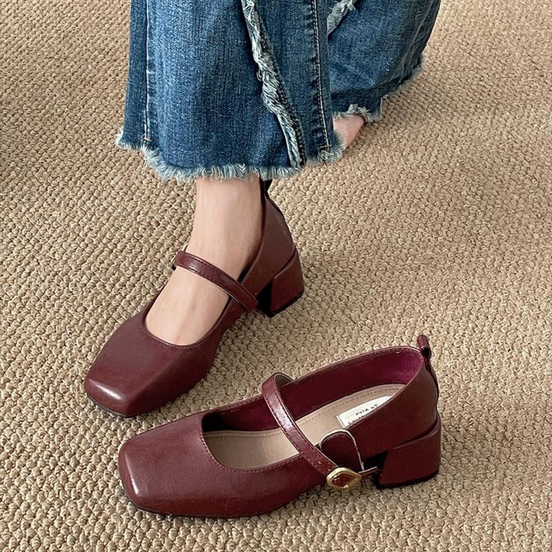 Fashion Retro Style Thick Heel Women Mary Jane Shoes Fashion Square Toe One-Buckle Shoes Ladies Outdoor Dress Pumps