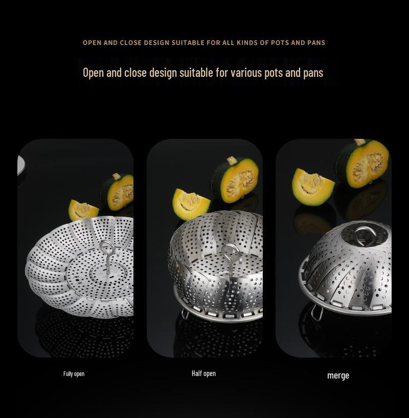 304 Stainless Steel Telescopic Steamer Basket & Folding Rack for Steamed Buns