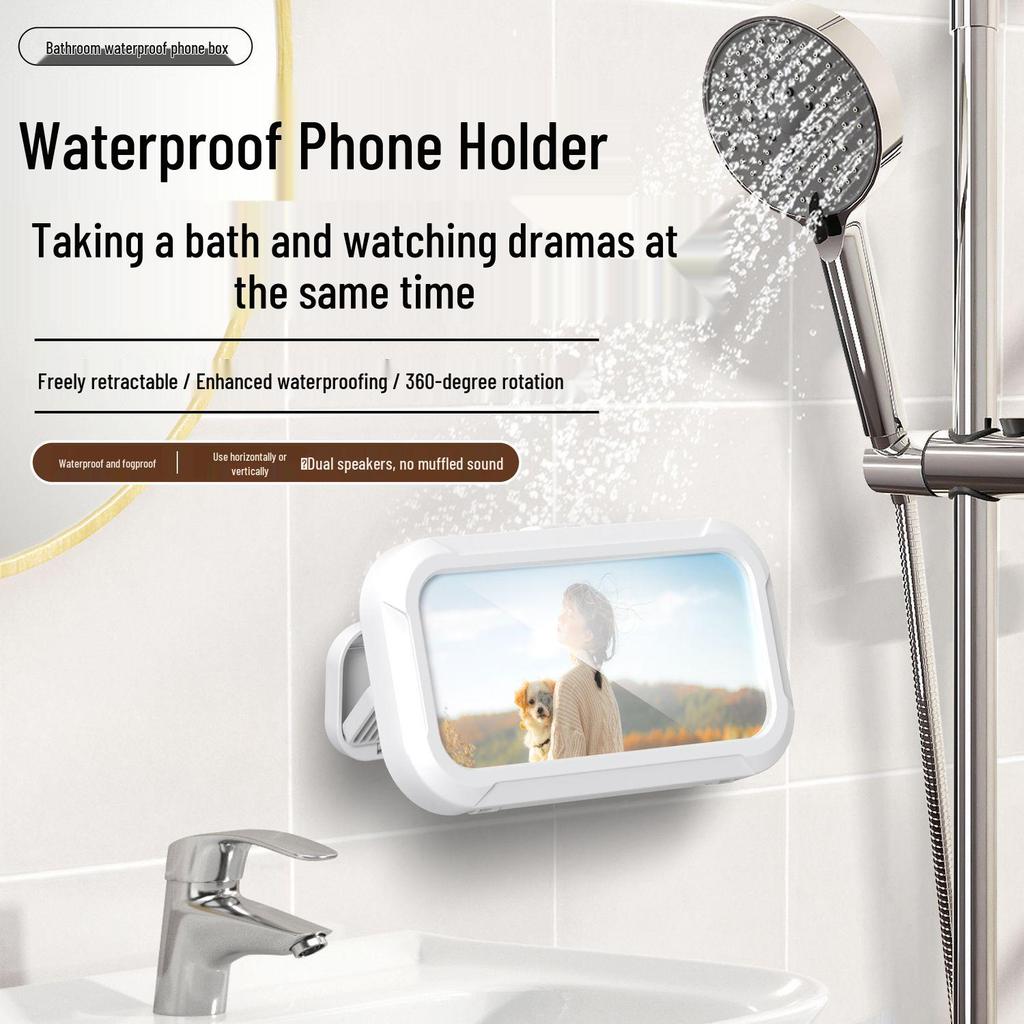 Cartoon Waterproof Shower Phone Holder with Rotatable Touch Screen and Brush Storage