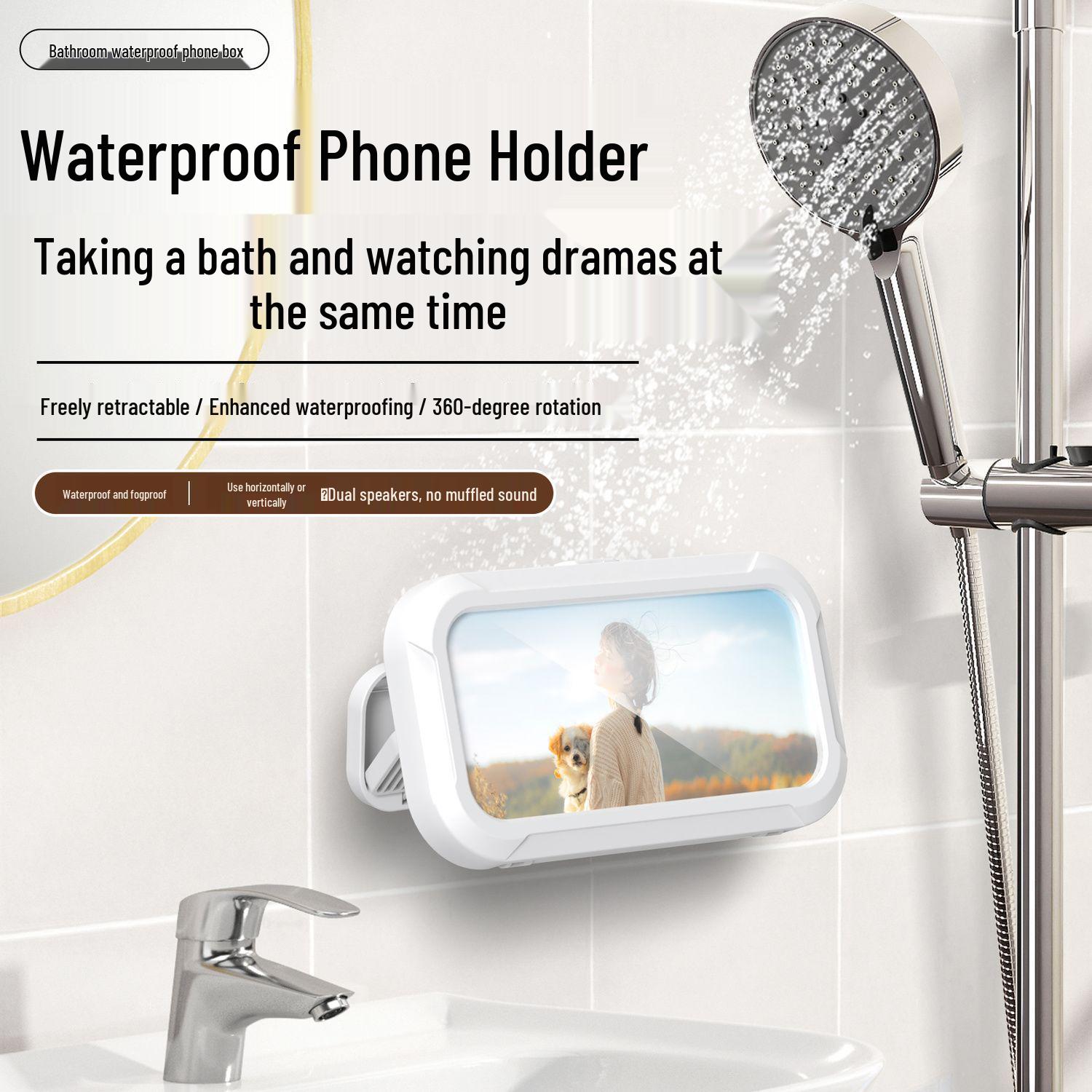 Cartoon Waterproof Shower Phone Holder with Rotatable Touch Screen and Brush Storage Fixed