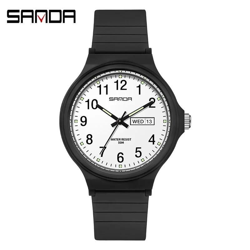 SANDA 6060 Clock Reloj Top Brand Calenda Quartz Watch Minimalism Style Ladies Wristwatch Simple Black White Waterproof Watch