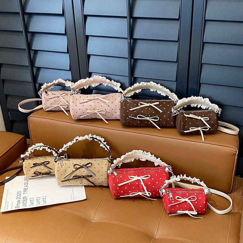 Polka Dot Print Pillow-shaped Bag Korean Style Wave-patterned Shoulder Bags Girls Handle Bag With Bow New Cute Wallet Phone Bags