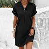 Summer Mini Dress Short Sleeves V Neck Loose Pure Color Dress Bohemian Buttons Casual Dress for Beach Vacation Daily Wear