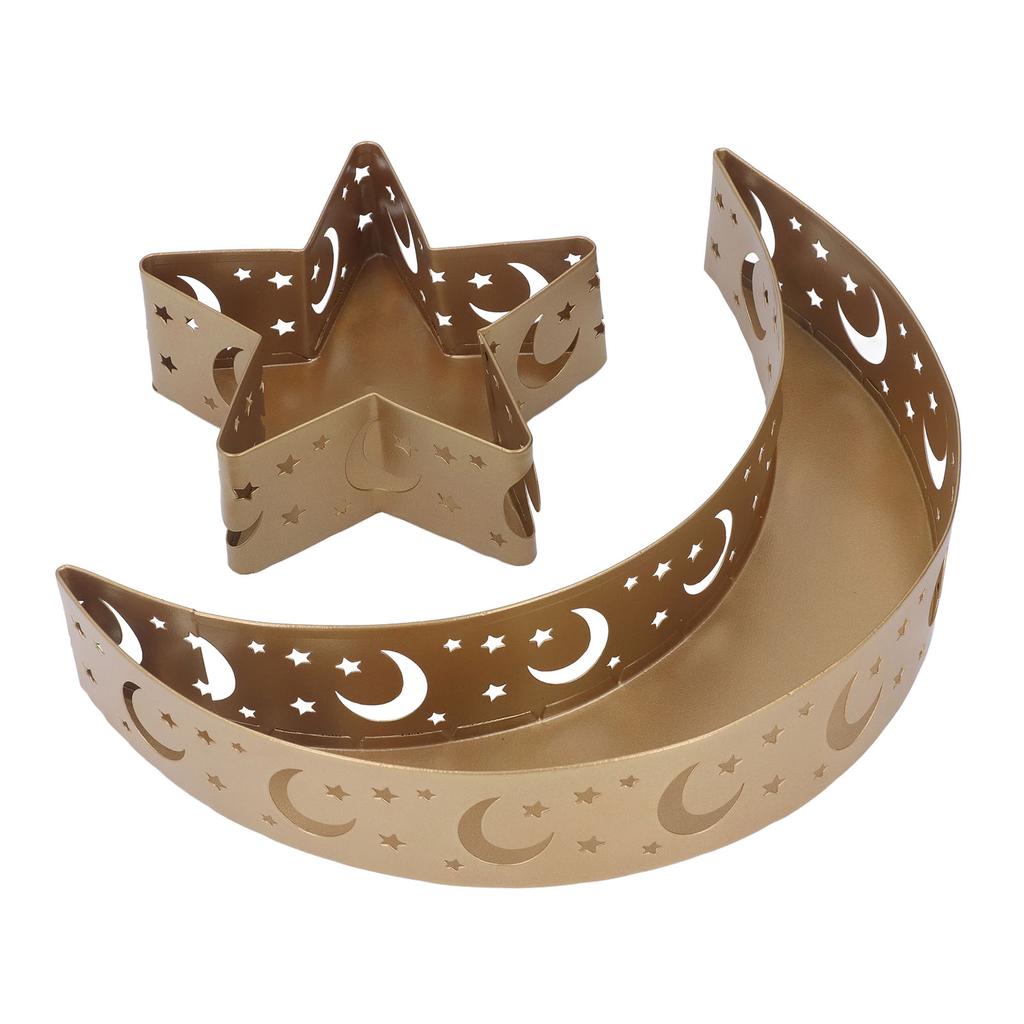2 Stück Ramadan Desserttablett Mond Stern Edelstahl Eid Serviertischgeschirr Dekor für Islam Muslim