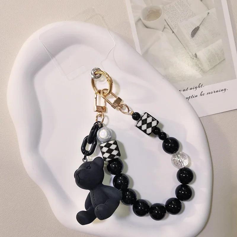 Lock Chain Line with Clip for Women's Crystal Round Bead Bracelet Pendant Mobile Phone Lanyard Wrist Rope Manual Bead Lanyard