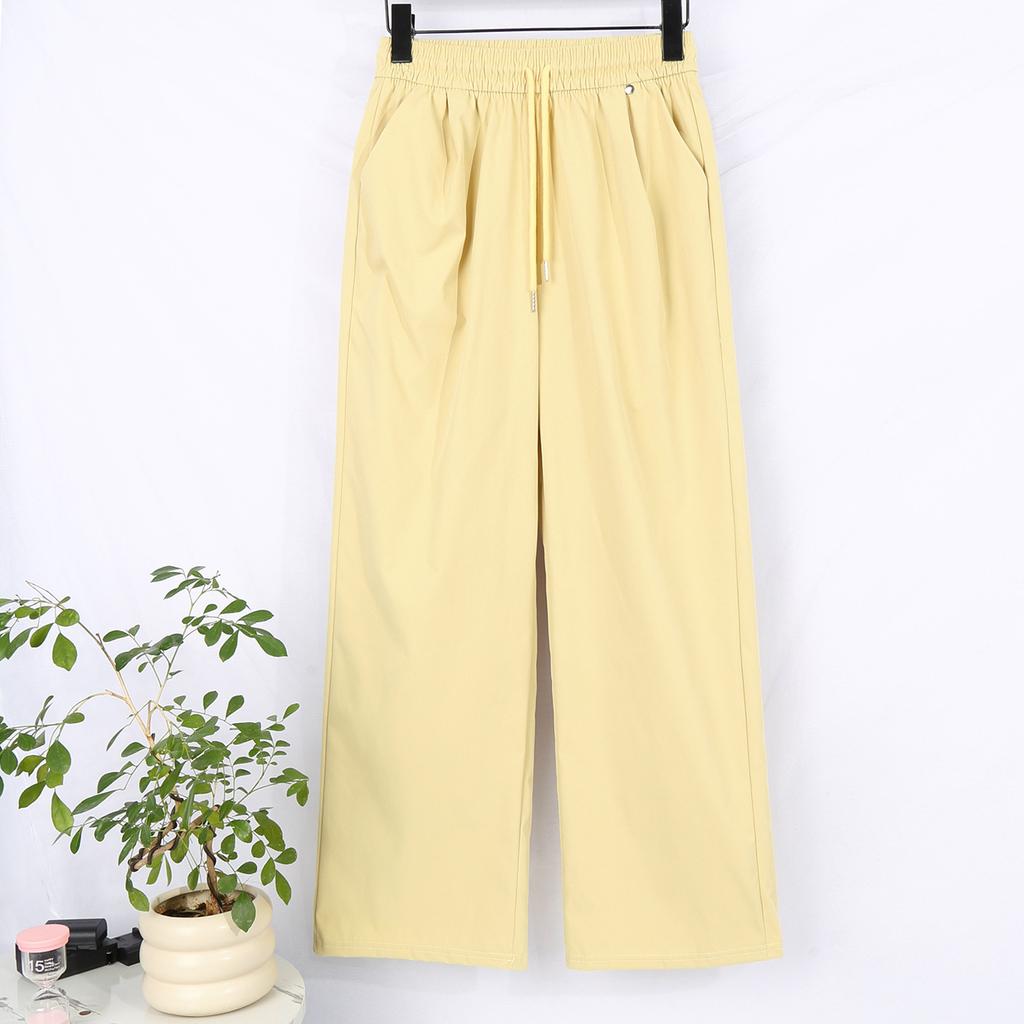 Women's High Rise Wide Leg Pants Straight Leg Cargo Pants Thin Quick Dry Solid Drawstring Casual Summer Trousers