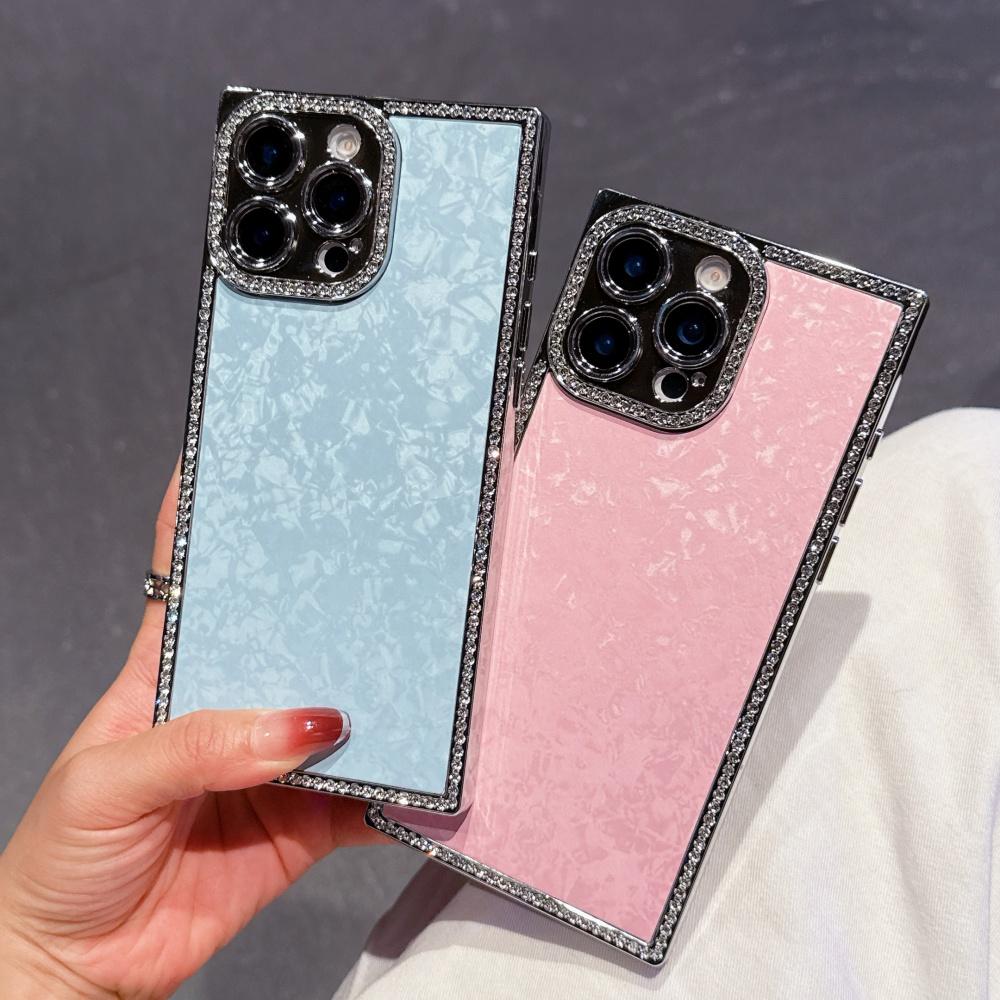 Luxus Diamant Aurora Muschel Muster Gerade Kante Hülle Für iPhone 16 15 14 13 Pro Max Plus Beschichtung Rüstung Ästhetisch Bling Abdeckung
