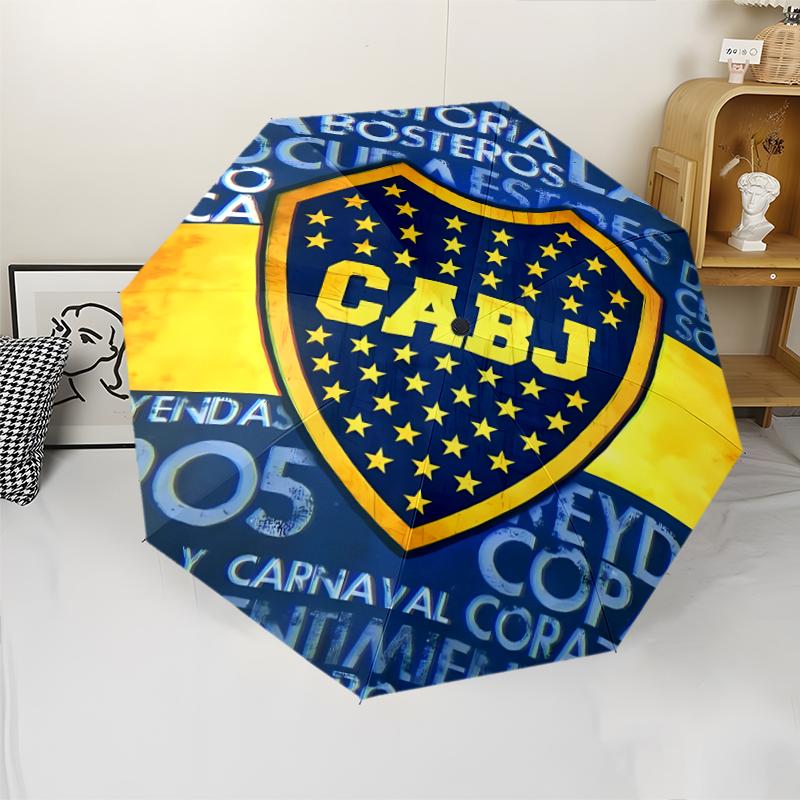 Club Atlético Boca Juniors Print Automatic Umbrella, 8 Rib Iron Frame, Plastic Handle, Suitable for Outdoor Travel &Daily , Ideal Gift