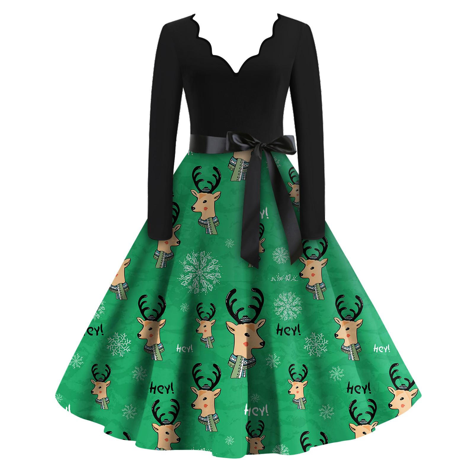 Женские модные повседневные тонкие рождественские платья с длинным рукавом с v-образным — фото 7