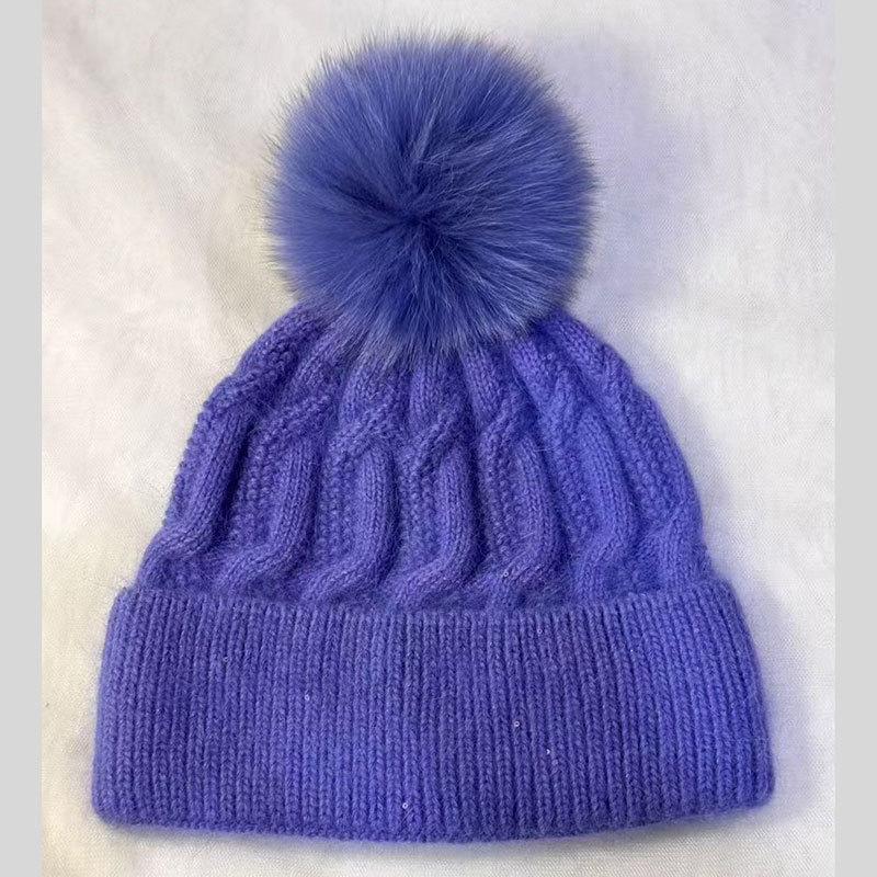 Autumn and winter new fashion rabbit fur ball warm knitted hat outdoor travel sweet versatile ear protector wool hat