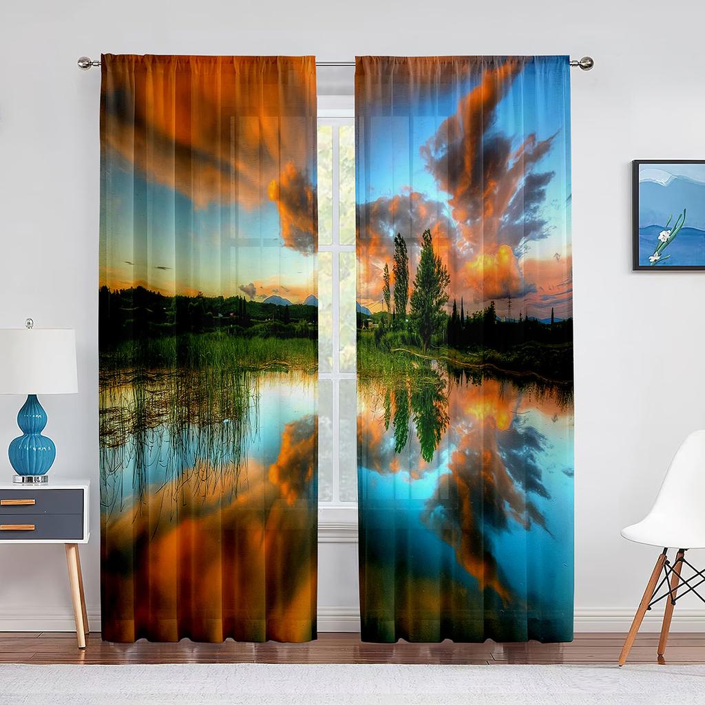 Gras Blumenfeld Berglandschaft Natur Tüll Vorhänge für Wohnzimmer Chiffon Transparent Voile Küche Schlafzimmer Vorhang Drapierungen