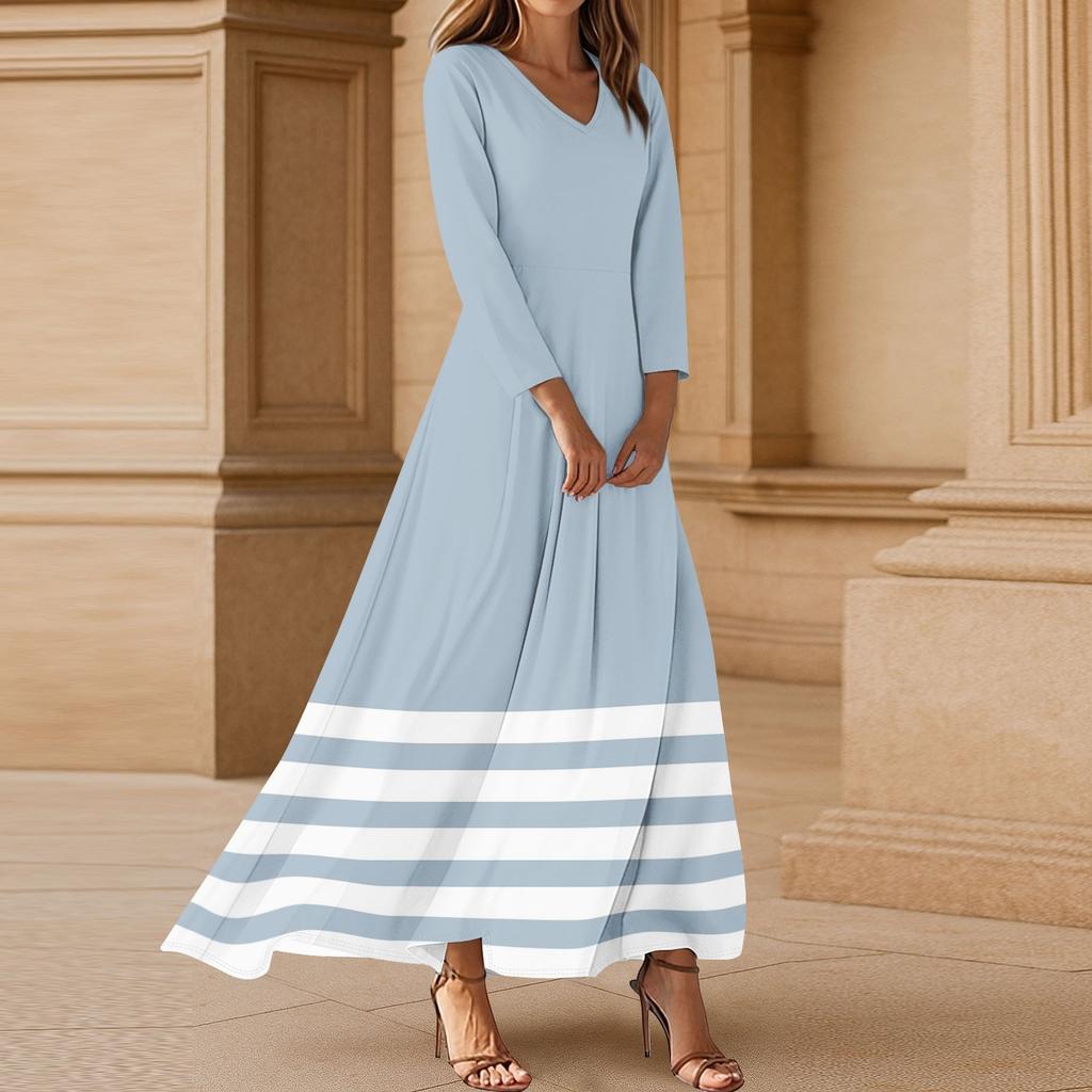 Women's Three-quarter Sleeves Fashionable Floral Stripe Print Loose Casual Comfortable Dress