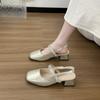 Thick heel Mary Jane bag head sandals female 2025 summer new fairy wind water diamond word with square head shallow mouth single shoes
