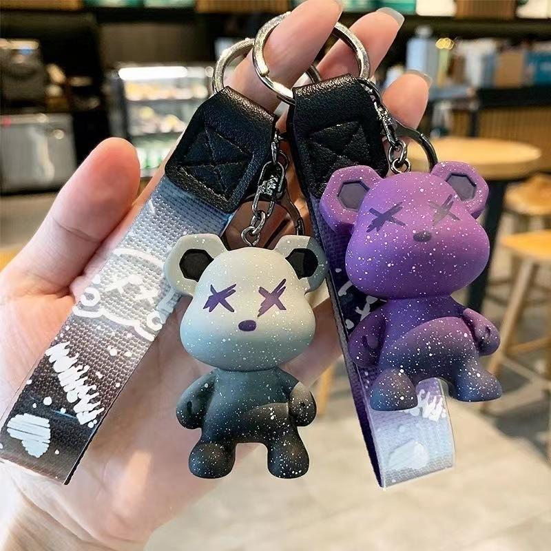 Starry Sky Bear Keychain, Car Keychain, Student Schoolbag Pendant, Men's and Women's Bags, Pendant, Car Key.