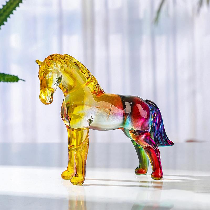 2026 Zodiac Horse Statue Feng Shui Collection Crystal Light Luxury Horse Sun Catcher Ornament Home Desktop Decoration