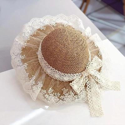 Kids' Lace Bow Sun Hat Children's Sweet Lace Straw Hat Baby Girl's Spring and Summer Wide Brim Sunhat