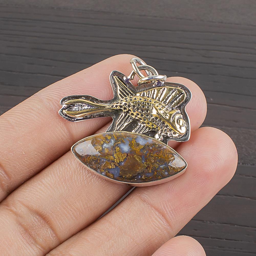 Natural Seam Agate Gemstone 925 Sterling Silver Jewelry Designer Pendant 1.16  AJP-2218