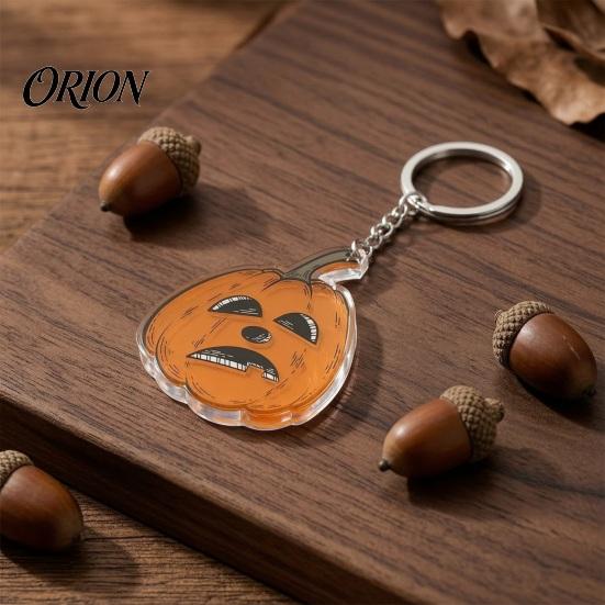 Durable Metal Key Chain Halloween Creepy Pumpkin Acrylic Keychain, Double-sided Head Ring for Backpacks, Decorative Car Holiday Party Bag Accessory