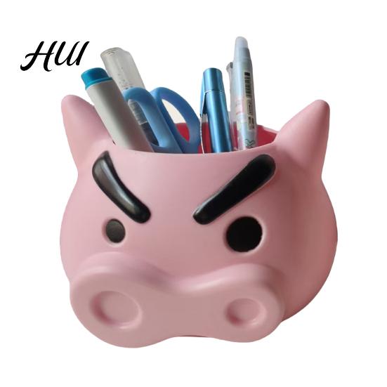 Sturdy Stationery Holder Pen Angry Pig Shape Desk Organizer Large Capacity Plastic Desktop Storage Box Accessory Eco-Friendly