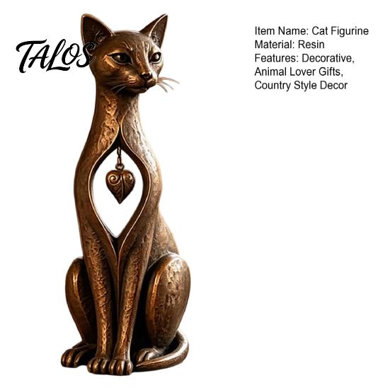 Housewarming Present Vintage Distressed Cat Figurine, Rustic Animal Statue for Desk Shelf Home Office Ornament Decor, Handcrafted Retro Style