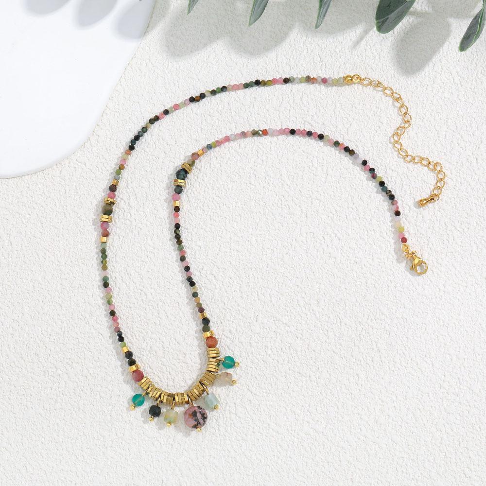 Handmade beaded mixed color fringed necklace natural stone non-fading neck chain niche design light luxury titanium steel collarbone chain women