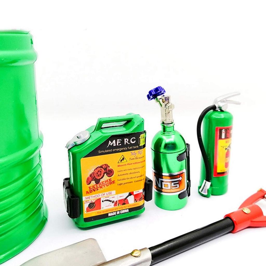 Haruhana RC Car Accessories for Rock Racer/Rock Crawler 1/10 Scale: Drum, Fuel Tank, Fire Extinguisher, and Shovel (Set of 5, Green)