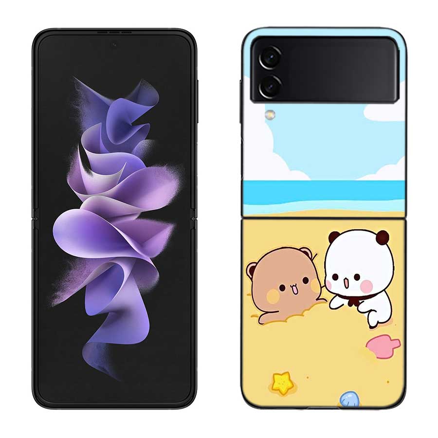 Cute BuBu DuDu Phone Case For Samsung Z Flip 7 6 5G Galaxy Z Flip 5 4 3 Black Hard Cell Cover Luxury PC Shell Coque