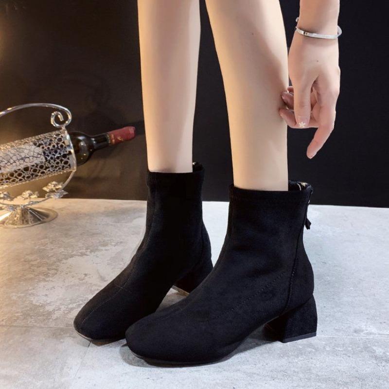 Fashion Chunky Heel Woman Short Shoes Plain Zip On Promotion Large Size Warm Booties Designer Luxury High Quality Ankle Boots for Women