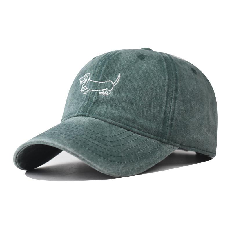 Dachshund Cotton Embroidery Vintage Dog Baseball Cap Curved Brim Casual Outdoor