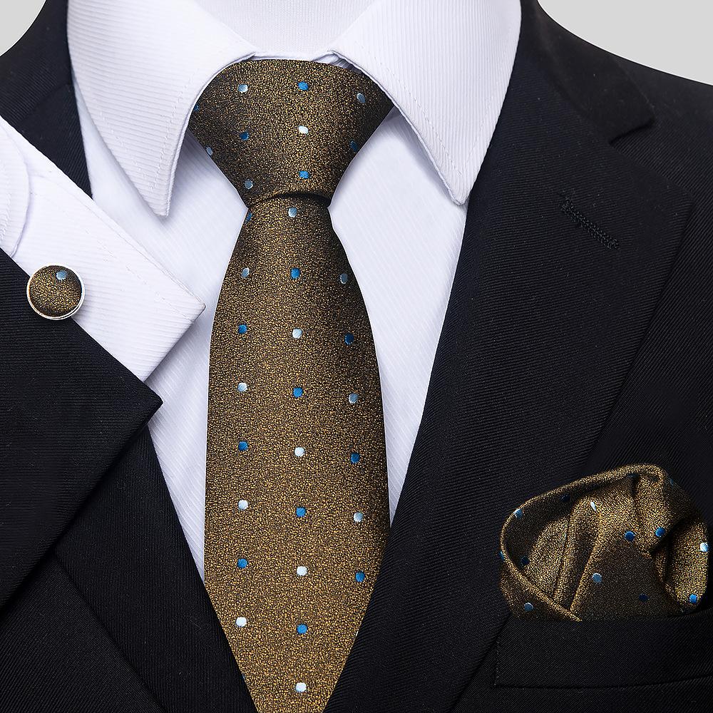 Korean Version Of Casual Floral Tie Men'S Jacquard Polyester Silk Pocket Towel Cufflink Tie Set