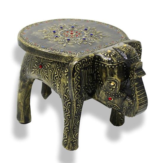 Hand Painted Wooden Elephant 20.32cm Chair Side Table Home Office