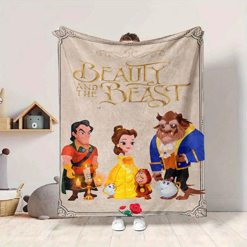 1Pc Beauty Beast Romance Blanket Soft And Comfortable Casual Warm Camping Travel Christmas Halloween Xmas Gift M928411