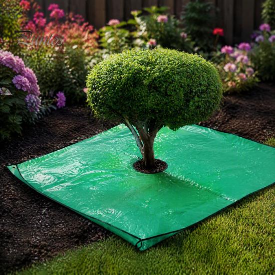 Outdoor Fall Cleanup Supply Landscape Pruning Tarp with Hole, Metal Buckles, Waterproof Waste Tarp, Hole Garden Tree Bush Trimming for Collecting