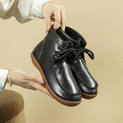 Fashion Soft Bottom Big Size 43 Womens Gothic Short Boots Casual Lace-up Round Toe Lightweight Cowhide Soled Flat Shoes Ankle Boot