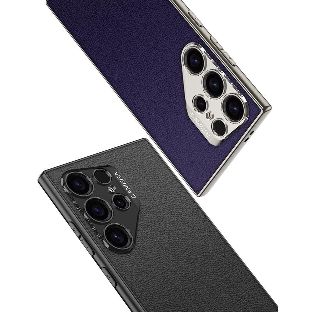 For Samsung Galaxy S23 Ultra Case PU+TPU+PC Protective Phone Cover with Clear Lens Hole