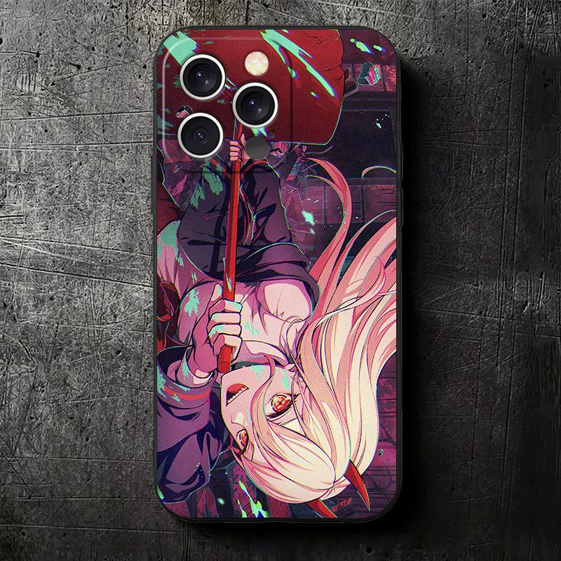 Anime Character Power CSM Soft Phone Case for iPhone 16 16E 17 Air 15 Pro Max 14 Plus 13 Mini 11 12 7 Black Cover Back Shell