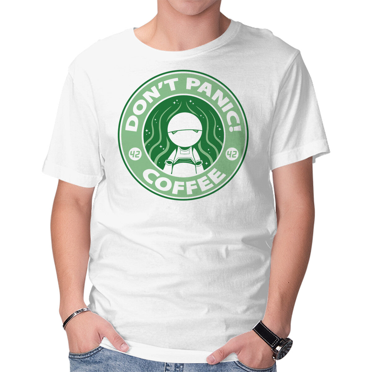 Unisex Crew Neck T-Shirt Don t Panic Coffee Graphic Short Sleeve Casual Tee XS