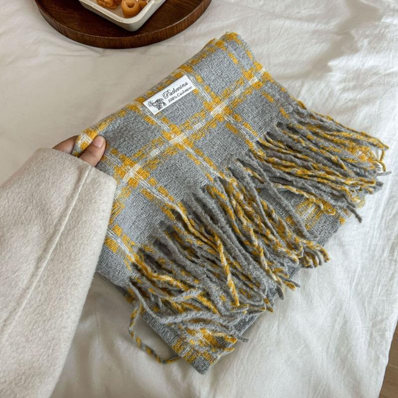 Versatile Plaid Scarf Women's Retro Imitation Cashmere Shawl Student Couple Thickened Fringed Scarf