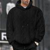 Mens American Casual Loose Fleece Lined Jacquard Hooded Pullover Sweatshirt
