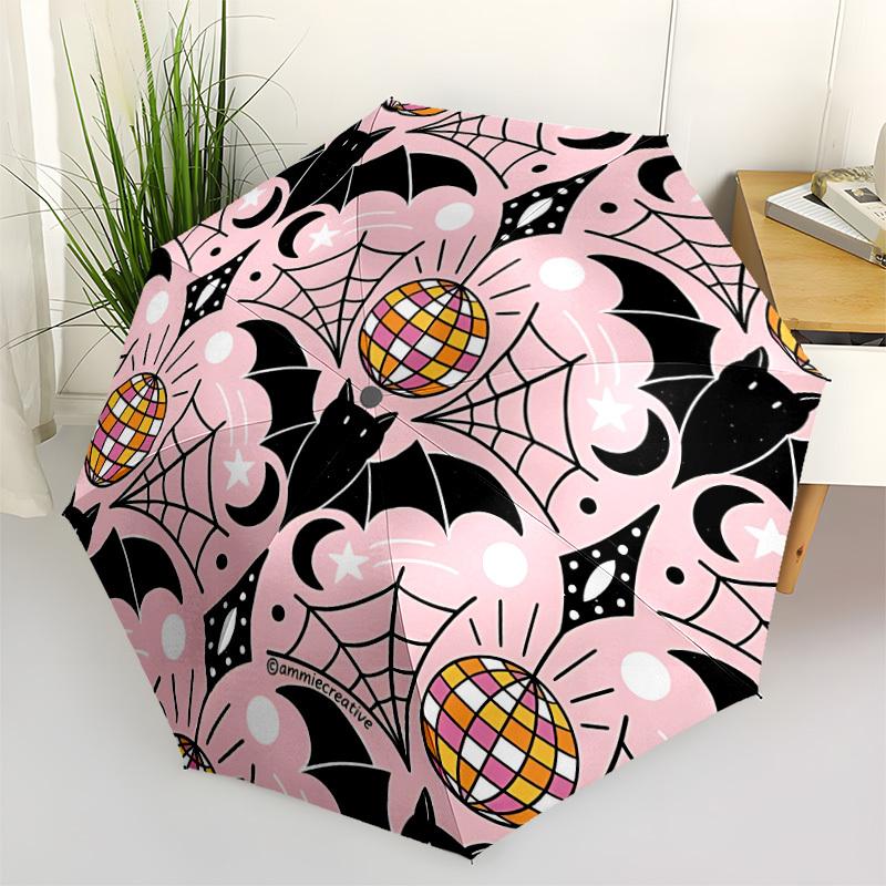 

1pc Bat Disco Ball Pattern Automatic Opening and Closing Folding Umbrella with 8 Iron Ribs - Portable, Foldable for Travel yy251124054