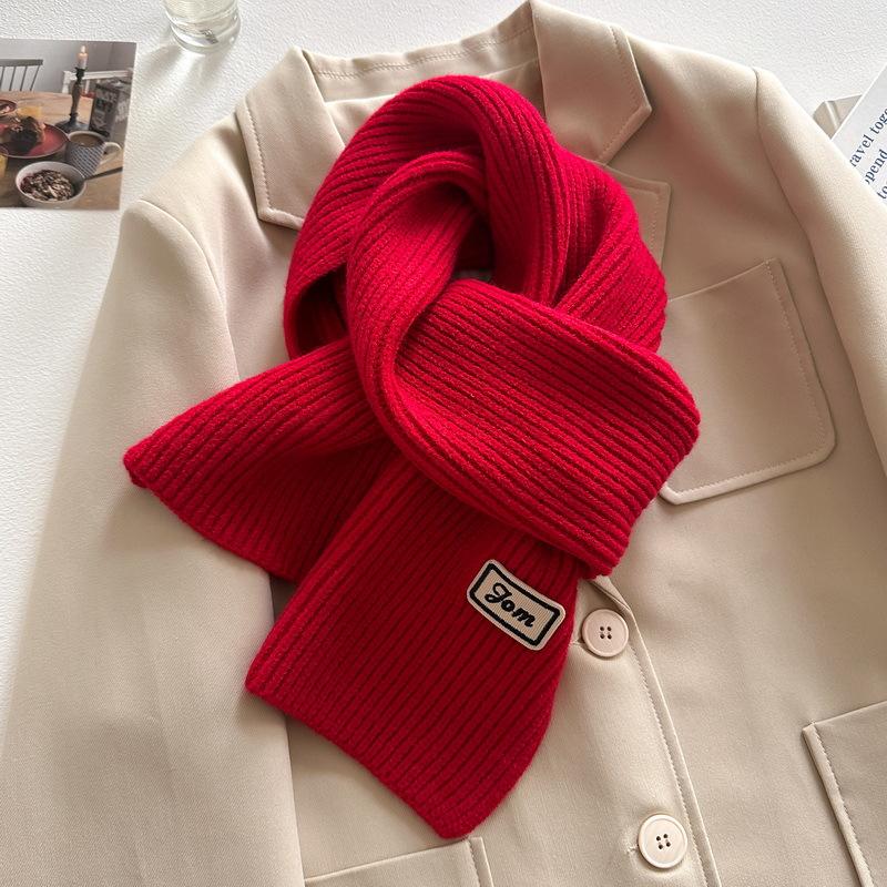 

Женский зимний теплый вязаный шарф однотонный уличный утолщенный шейный платок винтажные длинные шарфы красный