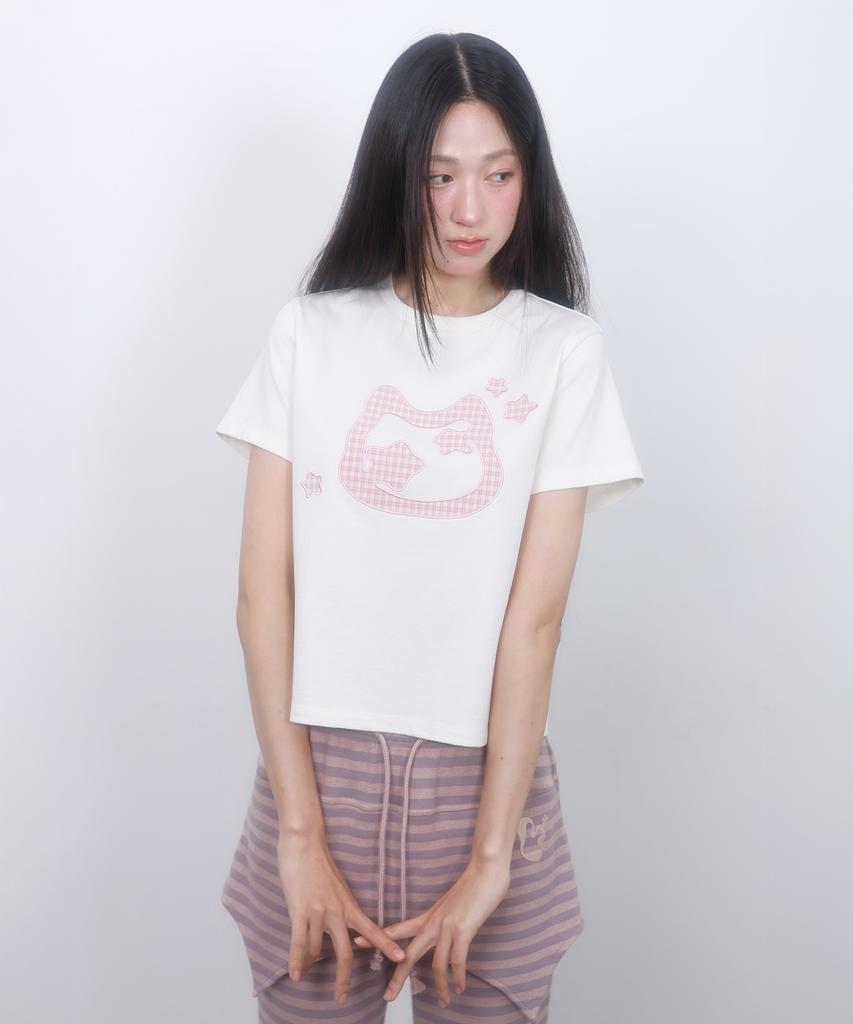 LMR Cat Symbol Applique Short Sleeve T-Shirt Cream