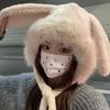 Korean Style Sweet and Cute Autumn and Winter Long Ear Rabbit Hooded Hat To Prevent Cold Student Girls Warm Ear Protecting Hat To Show Small Face